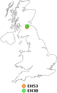 map showing distance between EH53 and EH30