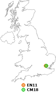 map showing distance between EN11 and CM18