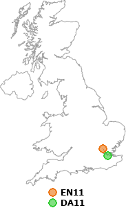 map showing distance between EN11 and DA11