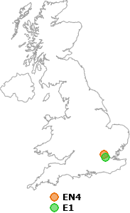 map showing distance between EN4 and E1