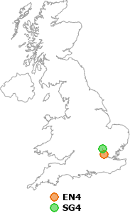 map showing distance between EN4 and SG4