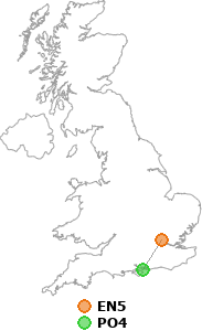 map showing distance between EN5 and PO4