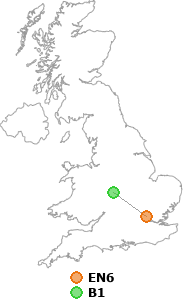 map showing distance between EN6 and B1