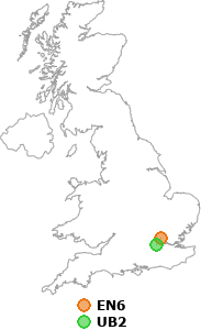 map showing distance between EN6 and UB2