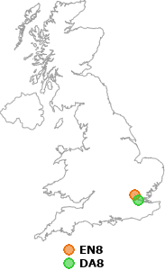 map showing distance between EN8 and DA8