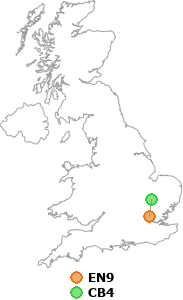 map showing distance between EN9 and CB4