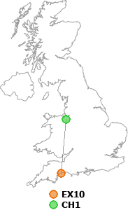 map showing distance between EX10 and CH1