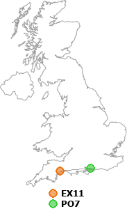 map showing distance between EX11 and PO7