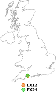 map showing distance between EX12 and EX24