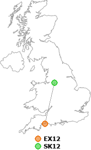 map showing distance between EX12 and SK12