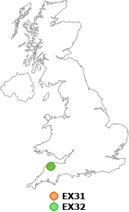 map showing distance between EX31 and EX32