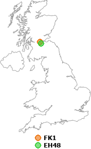 map showing distance between FK1 and EH48