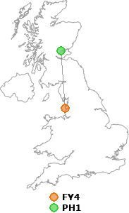 map showing distance between FY4 and PH1