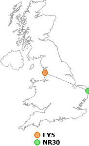 map showing distance between FY5 and NR30