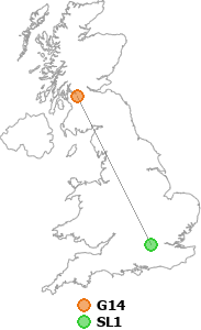 map showing distance between G14 and SL1