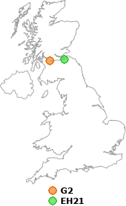 map showing distance between G2 and EH21