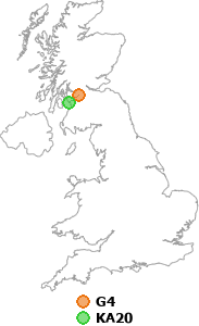 map showing distance between G4 and KA20