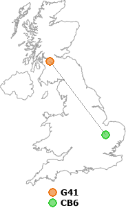 map showing distance between G41 and CB6