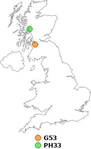 map showing distance between G53 and PH33