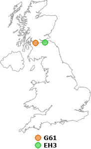 map showing distance between G61 and EH3