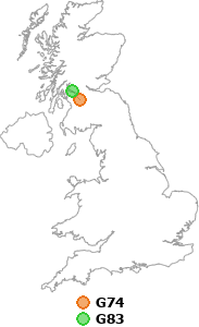 map showing distance between G74 and G83