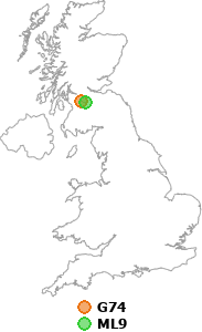 map showing distance between G74 and ML9