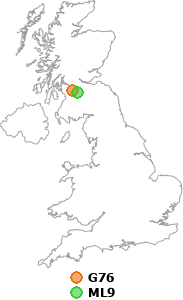 map showing distance between G76 and ML9