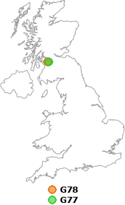 map showing distance between G78 and G77