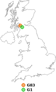 map showing distance between G83 and G1