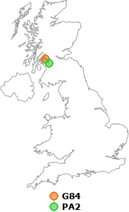 map showing distance between G84 and PA2