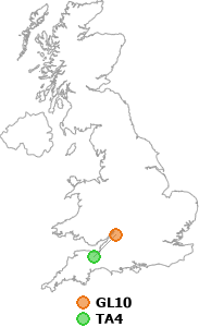 map showing distance between GL10 and TA4