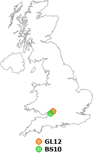 map showing distance between GL12 and BS10