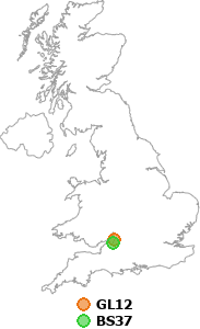 map showing distance between GL12 and BS37