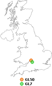 map showing distance between GL50 and GL7