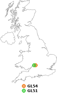 map showing distance between GL54 and GL51