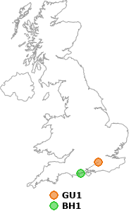 map showing distance between GU1 and BH1