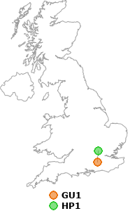 map showing distance between GU1 and HP1