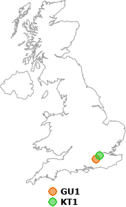 map showing distance between GU1 and KT1