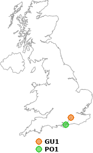 map showing distance between GU1 and PO1