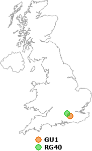 map showing distance between GU1 and RG40