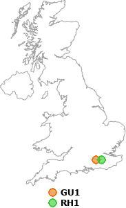 map showing distance between GU1 and RH1