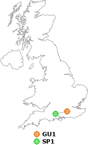 map showing distance between GU1 and SP1