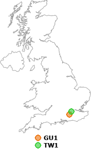 map showing distance between GU1 and TW1