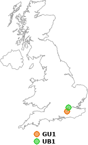 map showing distance between GU1 and UB1