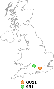 map showing distance between GU11 and SN1