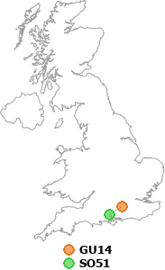 map showing distance between GU14 and SO51