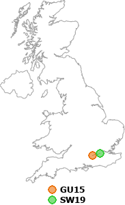 map showing distance between GU15 and SW19