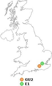 map showing distance between GU2 and E1