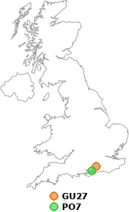 map showing distance between GU27 and PO7