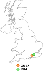 map showing distance between GU27 and RH4